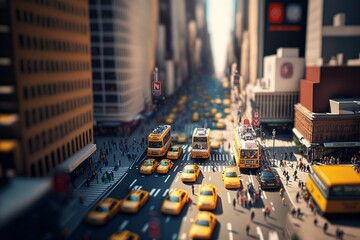 New York City, aerial view, tilt-shift. Generative AI.