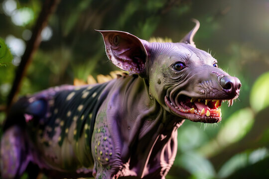 Growling Chupacabra Perched in the Trees with Fierce Details 3D Render Generative AI Photo