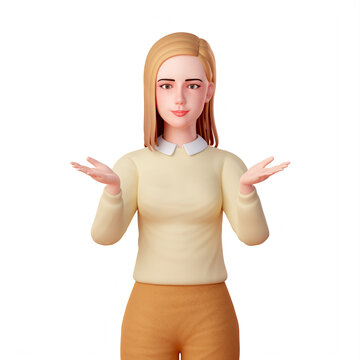 3D Illustration of a Blond-Haired Woman Shrugging Her Shoulders