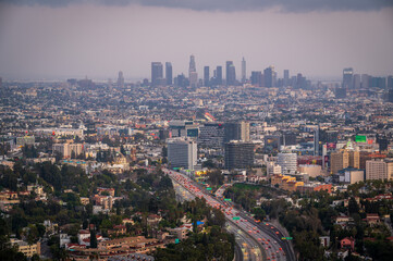 View of the city of Los Angeles on top of the Hollywood Hills