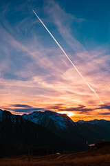 Beautiful alpine sunset view at the famous Ahorn summit, Mayrhofen, Zillertal valley, Tyrol, Austria
