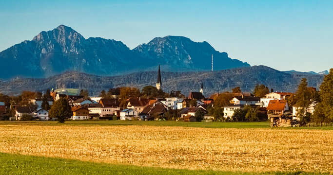 Beautiful alpine autumn or indian summer view near Freilassing, Bavaria, Germany