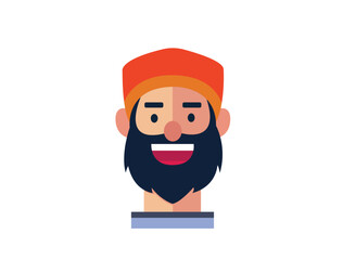 Smiling Happy man in beard Flat design Vector Illustration Icon Avatar isolated on white background. 