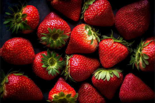 A background image full of strawberries stacked up until there is no space, topview, delicious fresh strawberries photos . made with generative AI
