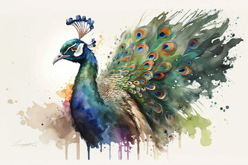 watercolor colorful peacock AI