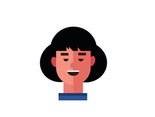 Illustration of Smiling Happy girl Flat design Vector. female face Illustration Icon Avatar isolated on white background. Perfect for coloring book, textiles, icon, web, painting, books, t-shirt print