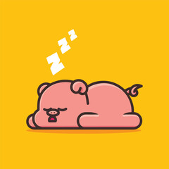 Cute pig sleep vector icon illustration.  pig mascot cartoon character.