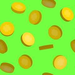 Seamless coins pattern. Many flying gold coins pattern for st. Patrick's Day. Vector illustration.