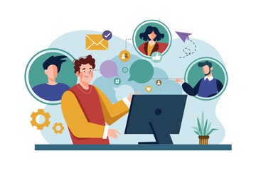 Businessman Talks To A Colleague About A Social Marketing Plan