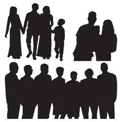 Family Silhouette Vector, Peoples with Family and Child black silhouette  vector