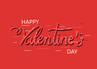 Happy Valentine's day text, hand lettering typography poster on red gradient background. Vector illustration.