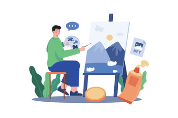 NFT artist Illustration concept on white background