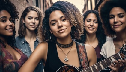 Obraz premium Musicians Multiracial Women (generative AI)
