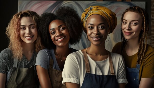 Empowering Women in the Workplace Inclusivity: Celebrating International Women's Day with Diversity Equity Inclusion (DEI) in the Creative Art Industry with Multiracial Female Painters (Generative AI)