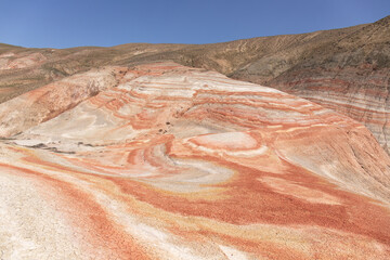 Mountains with red stripes. Khizi region. Azerbaijan.