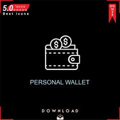 PERSONAL WALLET icon vector on black background. Simple, isolated, flat icons, icons, apps, logos, website design or mobile apps for business marketing management,
UI UX design Editable stroke. EPS10