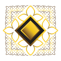 Gold and black square frame with floral ornament. Element for design