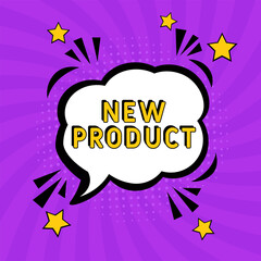 Comic book explosion with text New product, vector illustration.  Vector bright cartoon illustration in retro pop art style. New product in pop art style. Creative poster, web banner