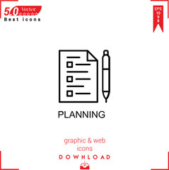 PLANİNG icon vector on white background. Simple, isolated, flat icons, icons, apps, logos, website design or mobile apps for business marketing management,
UI UX design Editable stroke.EPS10 