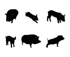 Collection of black silhouettes pigs