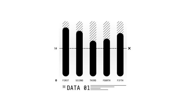 Animated HUD infographic element five columns bar chart.