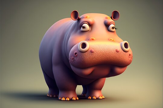 cute hippopotamus character created using AI Generative Technology