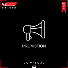 PROMOTİON icon vector on black background. Simple, isolated, flat icons, icons, apps, logos, website design or mobile apps for business marketing management,
UI UX design Editable stroke. EPS10