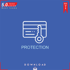 PROTECTION icon vector on blue background. Simple, isolated, flat icons, icons, apps, logos, website design or mobile apps for business marketing management,
UI UX design Editable stroke.EPS10
