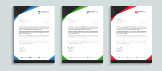 Naklejka na ściany i meble Professional company minimal letterhead template design. Business letterhead template design with red, blue, and green colors.
