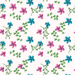Hand drawn summer floral background. Botanical seamless pattern made of abstract flowers. Sketch drawing. Vintage style. Goof for bedding, textile, fabric, and wallpaper.