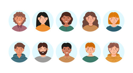 Set of portraits of different people isolated on a white background. People avatar set.	
