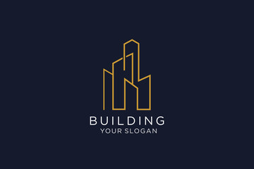 Building logo illustration vector graphic design in line art style.