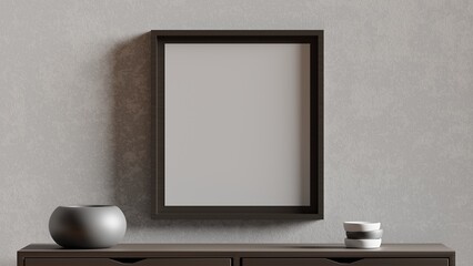 Poster frame mockup in concrete wall background. 3d render minimalist interior wall