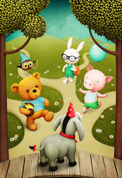 Fantasy cartoon illustration with fairy tale characters for book or box cover. 