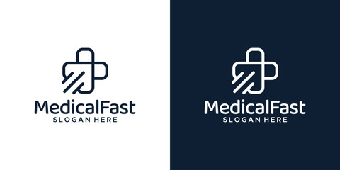 Medical cross logo design template with lines and fast grow design vector illustration. icon, symbol, creative.