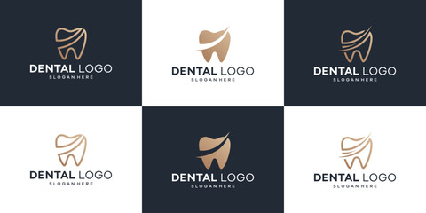 Collection dental clinic logo design with geometric line abstract dental logo abstract vector illustrator design.