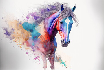 Wild Horse Head watercolor paint. Generative AI