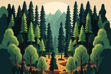 Landscape of nature green forest mountain. Vector illustration