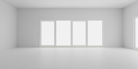 Fototapeta premium empty white room with big windows and bright day light 3d render illustration