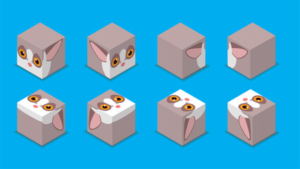 Obraz premium Animal Dice 3D Character Animal Bush Baby Cartoon Vector