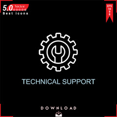 TECHNICAL SUPPORT icon vector on black background. Simple, isolated, flat icons, icons, apps,logos, website design or mobile apps for business marketing management,
UI UX design Editable stroke. EPS10