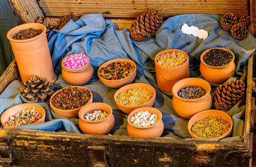 old eastern shop of spices and dried fruits ,