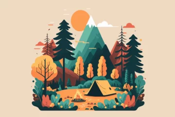 Foto op Canvas Camping in the forest. Vector illustration in flat design style. © Vibrands Studio