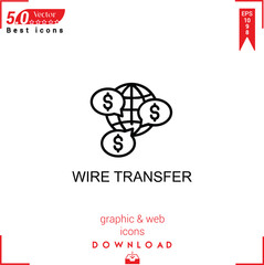 WIRE TRANSFER icon vector on white background. Simple, isolated, flat icons, icons, apps, logos, website design or mobile apps for business marketing management,
UI UX design Editable stroke.EPS10 