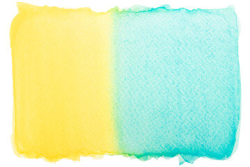 Cutout yellow and blue watercolor paint on paper design element.