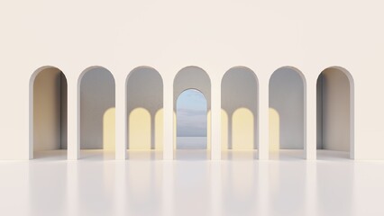 Architecture interior background empty arched pass 3d render