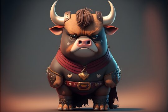 cute bull character created using AI Generative Technology