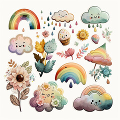 cute bohemian rainbow sticker collection watercolor