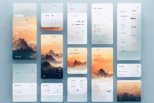 Modern user interface design template. Conceptual mobile phone screen mock-up for application interface. Orange blue white.
