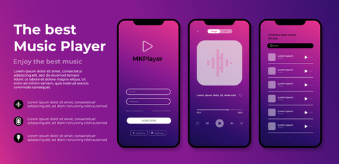 Smartphone music player app interface ui design template